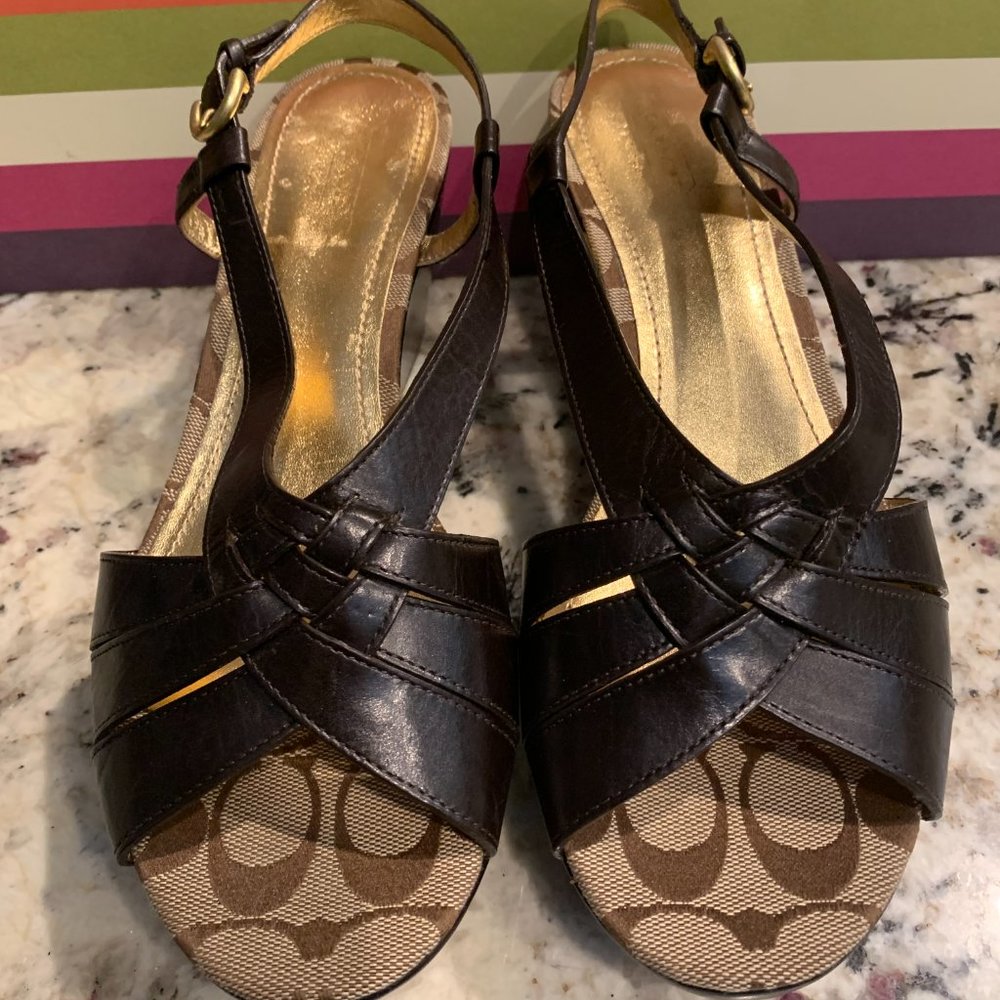Coach Brown Leather and Signature Canvas Platform Sandals